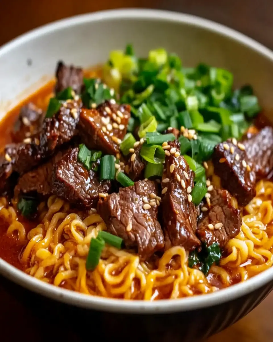 Fire Noodle Ramen with Marinated Beef: Juicy, Creamy Bliss! First Image First Image