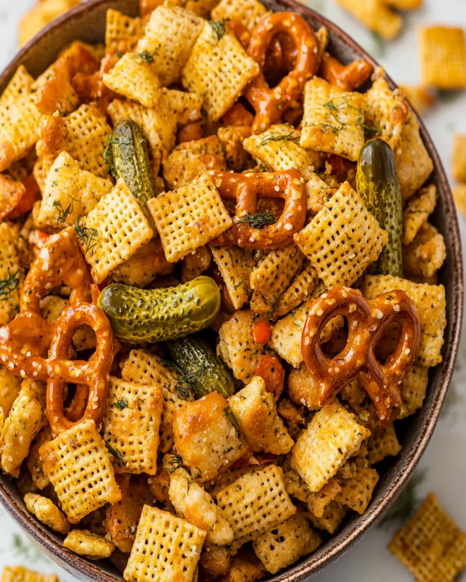 Dill Pickle Chex Mix Recipe (Savory Party Snack Mix) First Image First Image