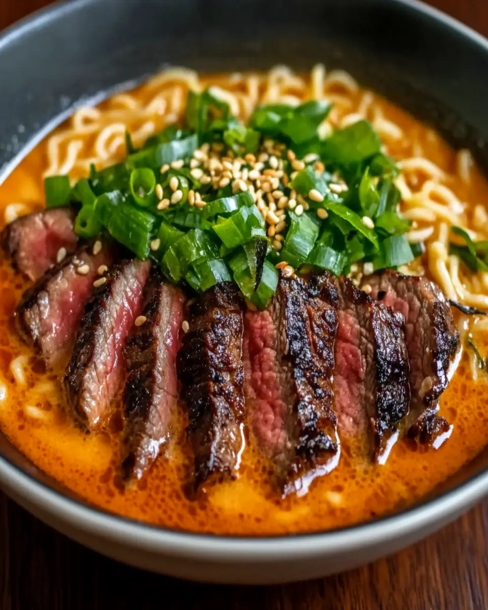 Gochujang Cream Ramen with Grilled Steak: Juicy Indulgence! First Image First Image
