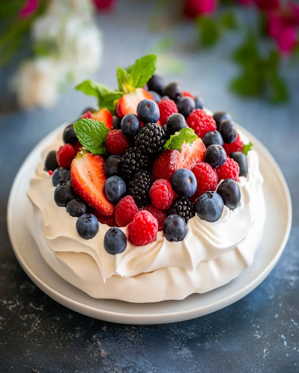 Berry Topped Pavlova Dessert First Image First Image